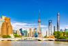 Shanghai pudong skyline with historical Waibaidu bridge