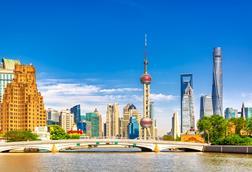 Shanghai pudong skyline with historical Waibaidu bridge