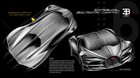 Bugatti Tourbillon - ext plan and front sketch