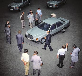 1985 Merc 260E (W124 series) - design development with Sacco (front left by car)