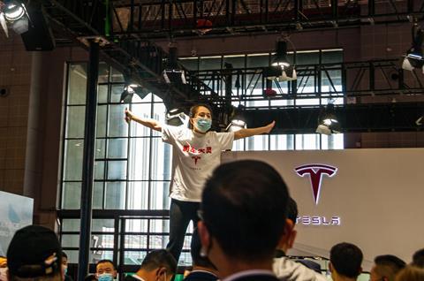 Tesla protestor shanghai 2021
