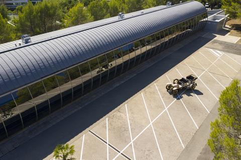 Merc Nice Studio - ext from above with 1902 Simplex in car park