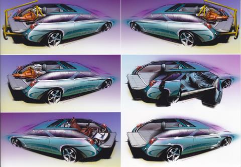 Sketches of the door concepts of the 1999 Nomad